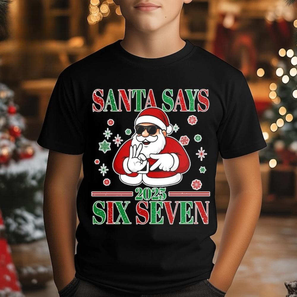 2025 Santa Says Six Seven Sweatshirt Six Seven Christmas Funny Shirt 67 Xmas Meme TShirt Boys Holiday Tshirt Festival Kids Tops 110