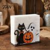 Festive Desktop Storage Ornament Halloween Ghost Wooden Napkin Holder, Cute Paper Towel Decorative Cartoon Tray Stand, Freestanding Tissue Dispenser