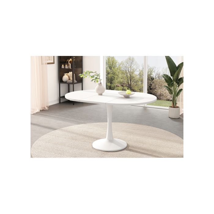 Table De Salle À Manger Ovale, Table D'appoint, L 100/140 X L 100 X H 75 Cm, Blanc