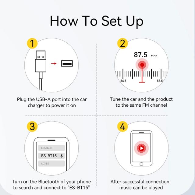 Essager Car Bluetooth 5.3 FM Transmitter Built-in Mic Handsfree LED Display 3.5mm AUX Adapter MP3 Music Player With TF Card Slot