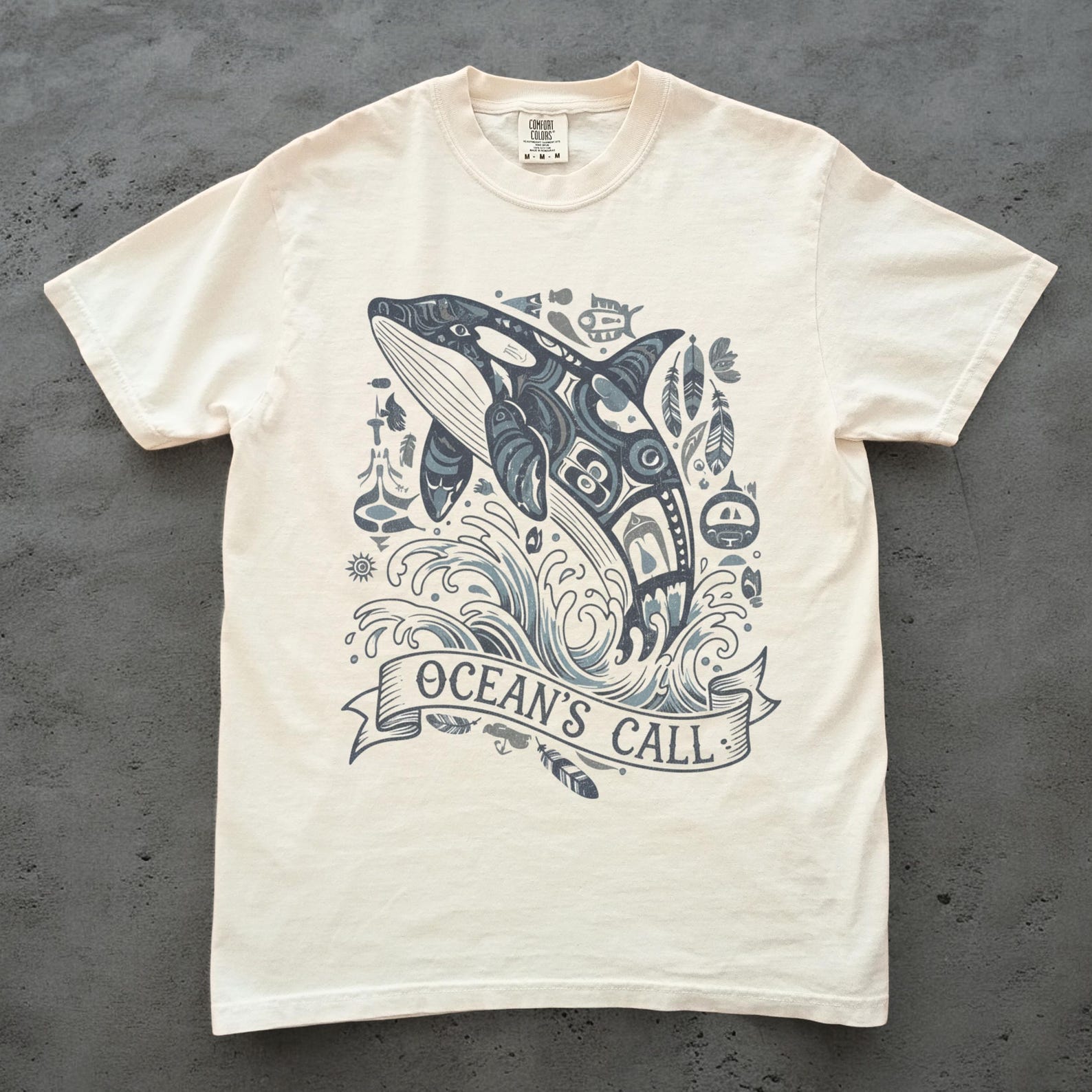 Ocean’s Call Orca Shirt, Tribal Orca Whale Graphic Tee, Unisex Comfort Colors Shirt, Ocean Animal T shirt, Coastal Whale Art Tee 3XL