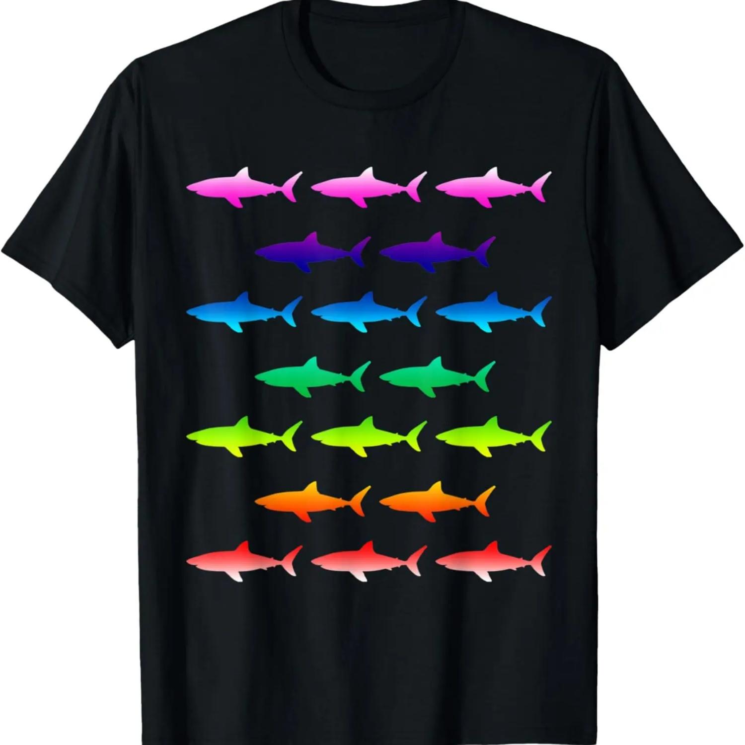 Shark Pattern Design with Colorful Gradient T-Shirt S чёрный
