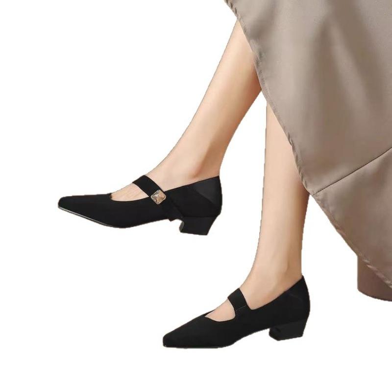Coarse Heel and Pointed Toe Casual Women's New Style Versatile Velcro Shoes