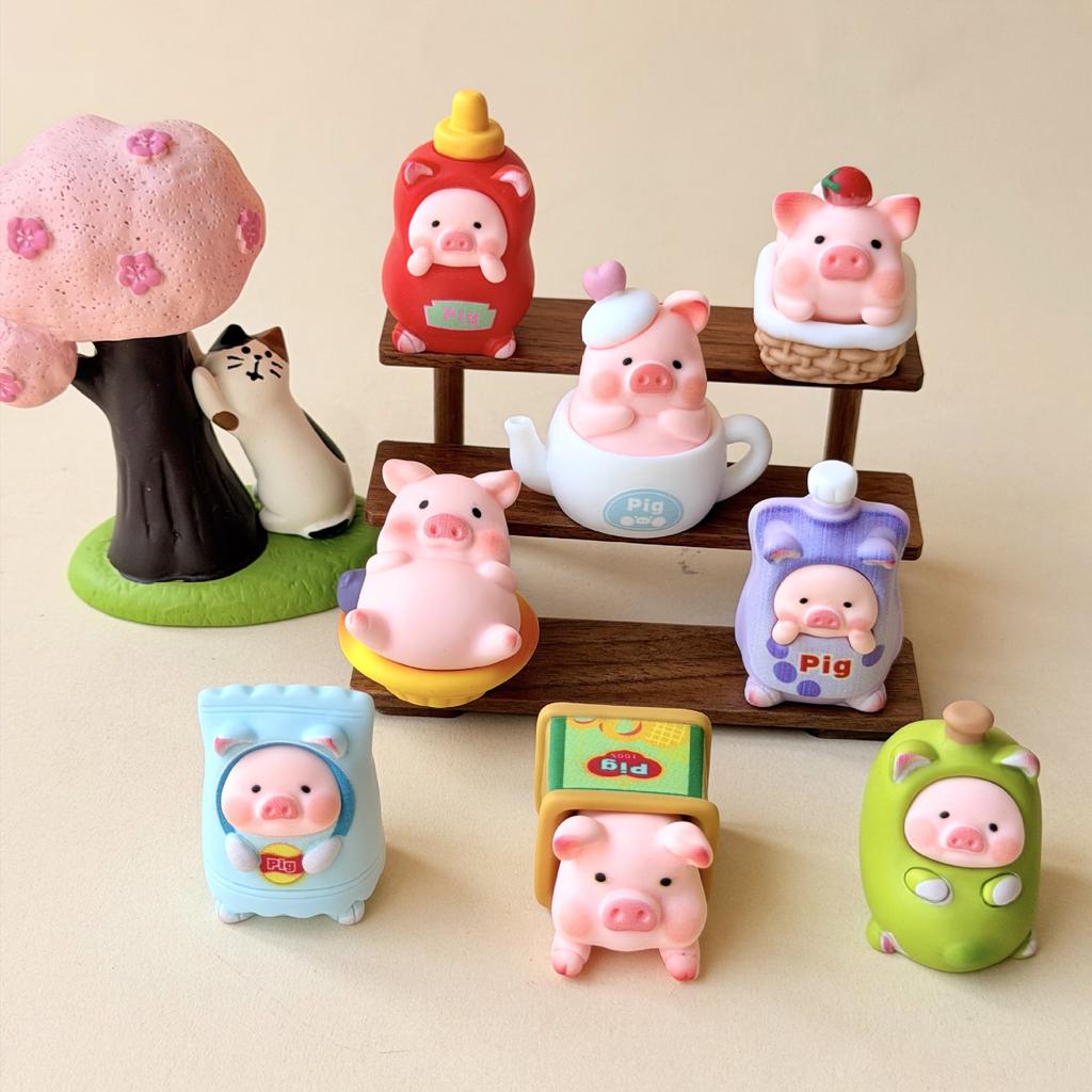 8pcs/Set Cute Pig Figure Toy Picnic Party Mini Figurine Desktop Decoration Model Ornaments Toys Garden Home Desk Decor