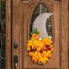 Harvest Gnomes Figure Maple Leaf Flower Fall Wreath Hanging Sign Ornament for Farmhouses Front Door Wall Decoration