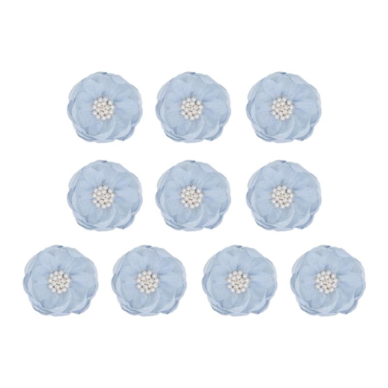 Fabric Flower Appliques with Layered Construction and Center Clusters, Set of Ten for Garments, Hair Accessories and Crafts