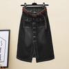 Women's Spring One Row Buckle Split Hip Wrap A-line Skirt Autumn High Waist Slimming Mid Length Half Body Cowboy Skirt