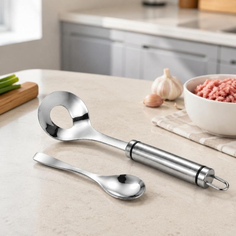 Manual Meatball Maker Set with Spoon, 304 Stainless Steel Squeeze Tool for Round, Consistent Food Balls From Meat, Fish, and Potato Mixtures During