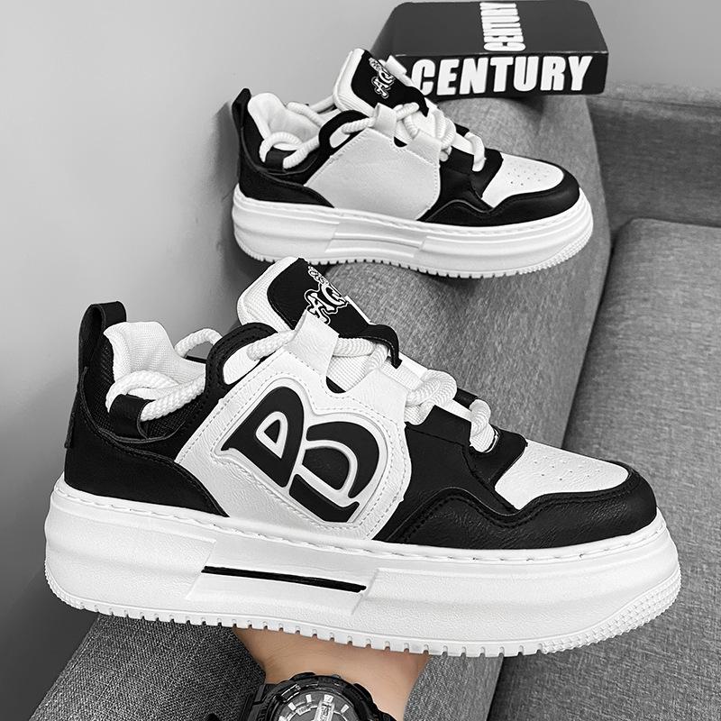 

Men s Trendy White Breathable Sneakers - Korean Style Casual Skate Shoes with Thick Sole 42