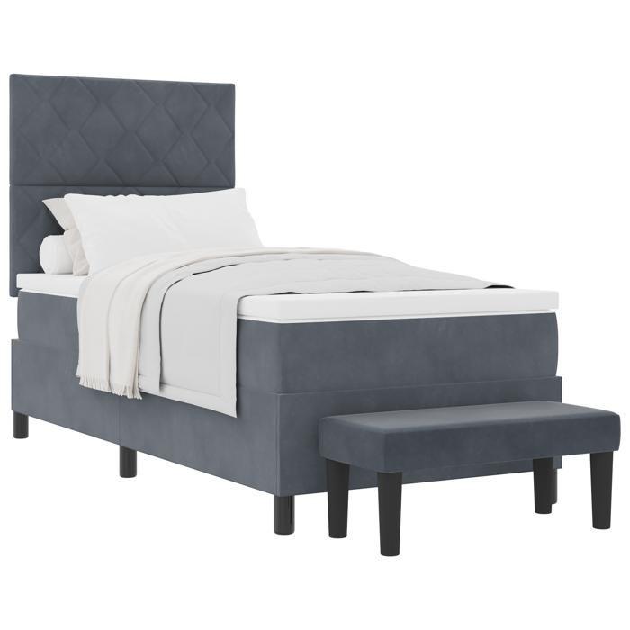 VidaXL Lit avec Sommier et Matelas Gris Foncé 100x200 cm Velours 3344559