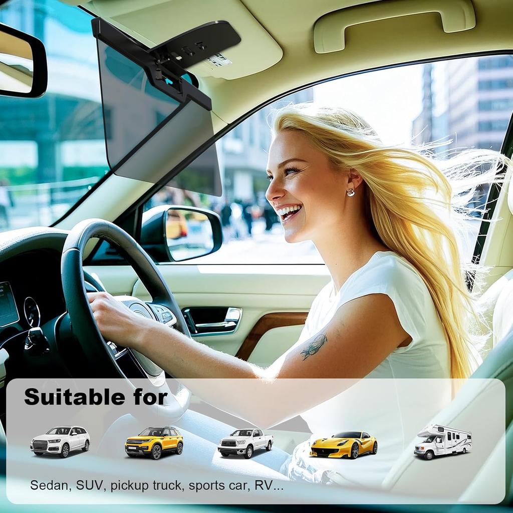 Sun Visor Extender For Car, Enhanced UV400 Anti-Glare, Adjustable Mount With PC Lens, Universal Car Anti-UV Polarized Sun Visor Extender Attachment,
