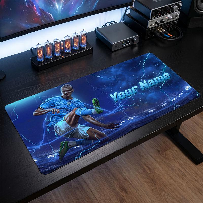 Erling Haaland Custom Large Mouse Pad, Personalized Name Text Print, Football Logo Non‑Slip Desk Mat Gaming Gift