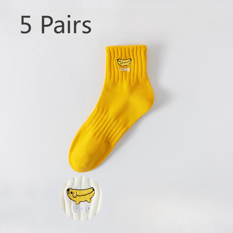 5 Pairs of Socks Men's Mid-calf Summer Students Cotton Anti-odour Sports Socks Embroidery 7a Antibacterial Boneless Large Size Cotton Socks
