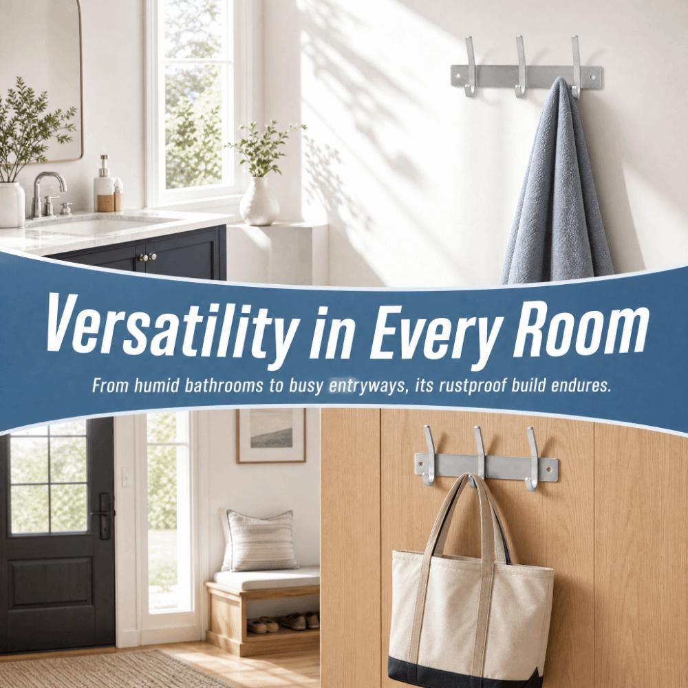 Silver Coat Hook 3 Hooks Robe Hook Versatile Coat Rack  Space-Saving