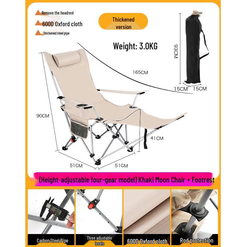 

Portable Folding Outdoor Chair Recliner: Dual-Use for Office, Camping & Sleeping with Adjustable Cotton Comfort