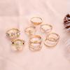 Retro Gold Women's Moonstone & Gem 9-Piece Ring Set