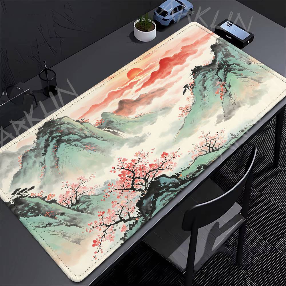 Landscape Ink Painting Mouse Pad Watercolor Mountain View Desk Mat NonSlip Waterproof Smooth For Office Home Desktop Decoration