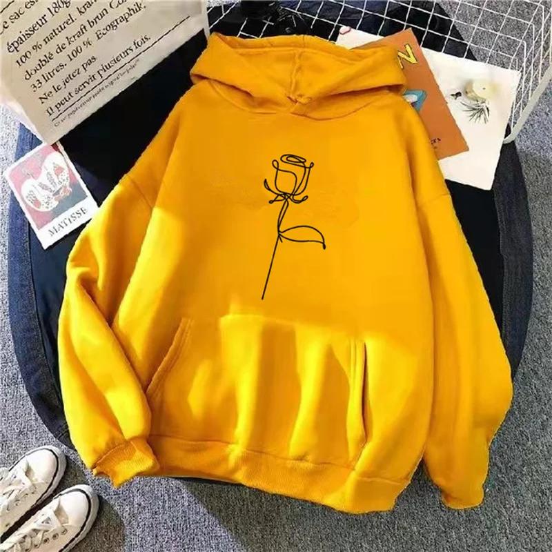 2025 Autumn and Winter Hoodie Sportswear Women's Hooded Pullover Fashion Flower Print Thick Long Sleeve Top Loose Graphic Y2K