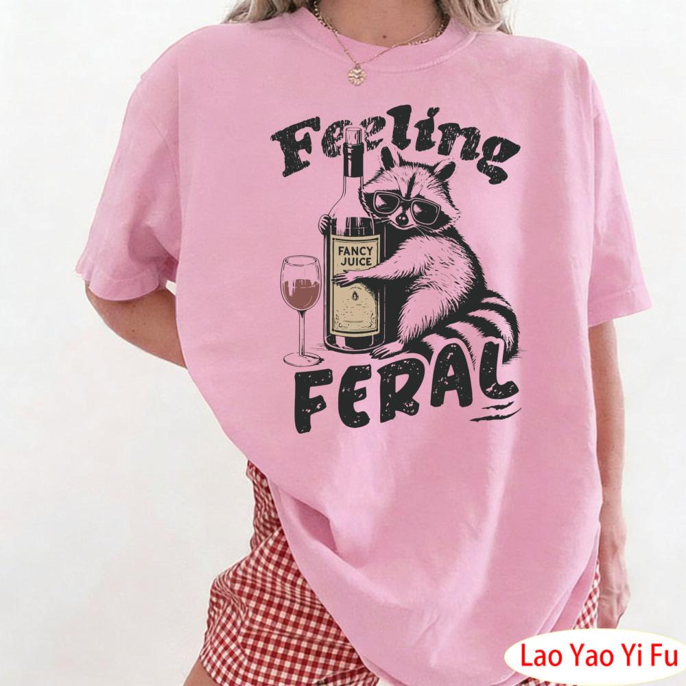 Feeling Feral Shirt Funny Raccoon Women Loose TShirt Women Sarcastic Humorous Graphic Tops Funny Unisextal Health Tees S