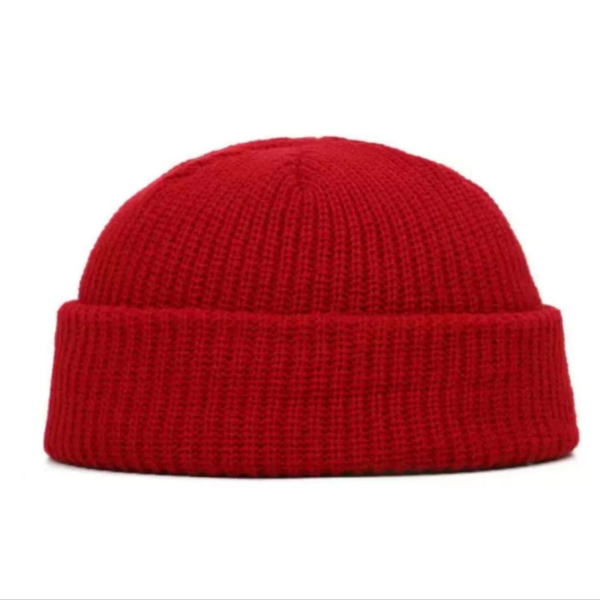 

Winter Warm Beanies Knitted Thermal Windproof Knitted Running Skull Hat Unisex Ear Protection Roll-up Cuffed Hip Hop Cap червоний