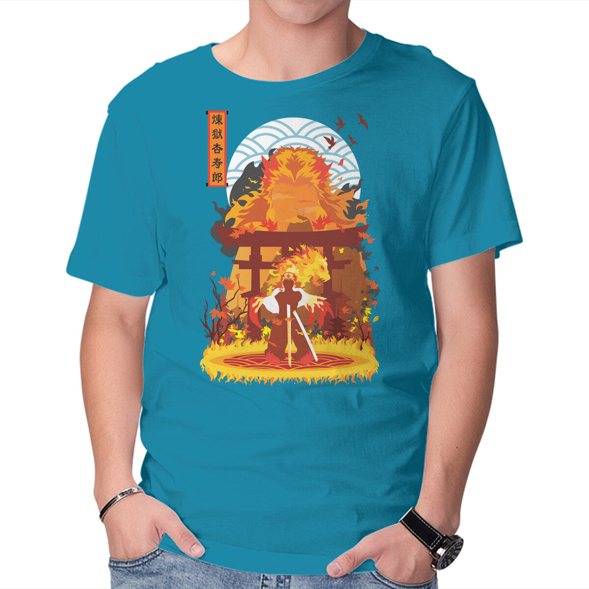 Unisex Crew Neck T-Shirt Kyojuro Rengoku Graphic Short Sleeve Casual Tee S