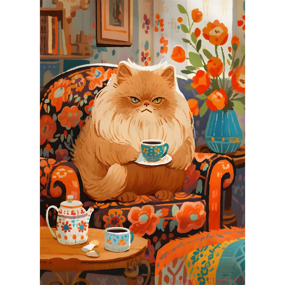 5D DIY Diamantmalerei Kreuzstich Stickerei Lustiges Tier Niedliche Schwarze Katze Weiße Katzen Vollrunde Bohrer Heimdekor Wandkunst Geschenk