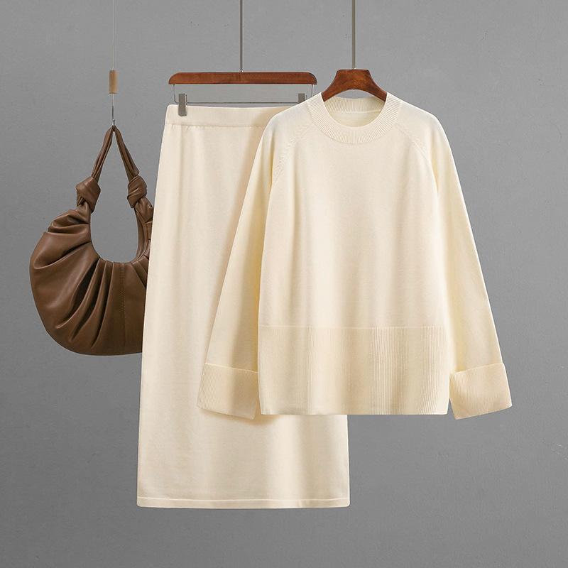 Loose Knitted Suit, Autumn and Winter Fashion Round-neck Loose Skirt Two-piece Set