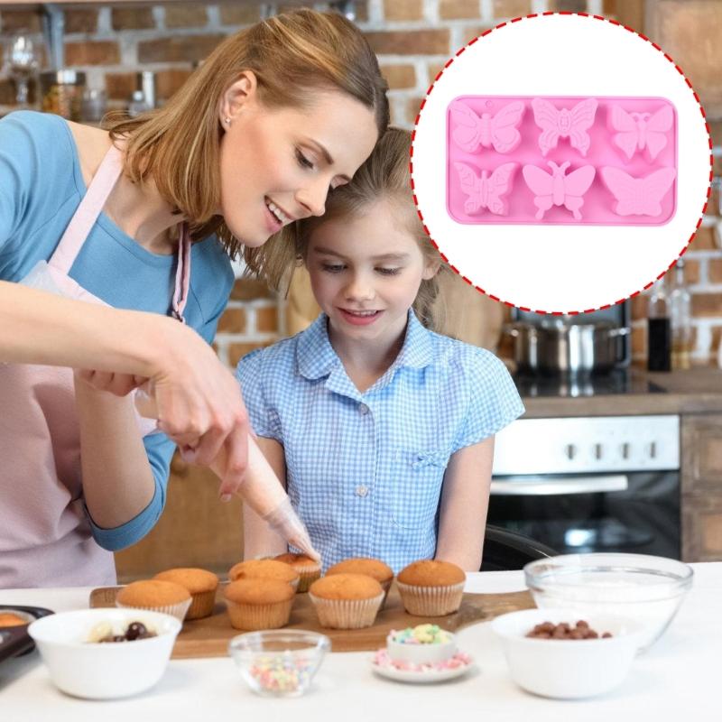 6 Cavity Butterfly Silicone Molds For Valentines Day Romance Mousses Cake Ice Creams Baked Dessert Safe Baking Tool