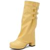 Women's Knee High Boots Sexy Turned-over Edge Winter Shoes Black White Pink Heeled Long Boot Ladies Party Shoes Large Size 45
