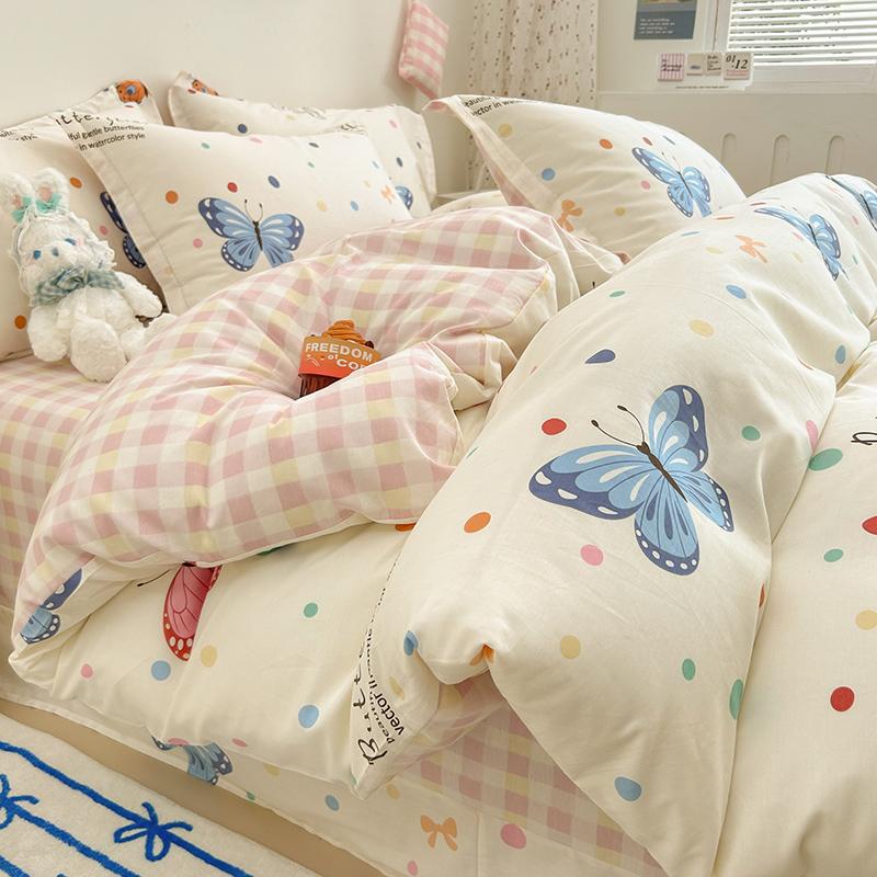 Sleep Grid Cotton Printed Four Piece Set Series - Lolita