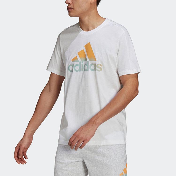 Adidas Gradient Letter Logo Sport Round Neck Short Sleeve T-Shirt Men Tops White GK9617