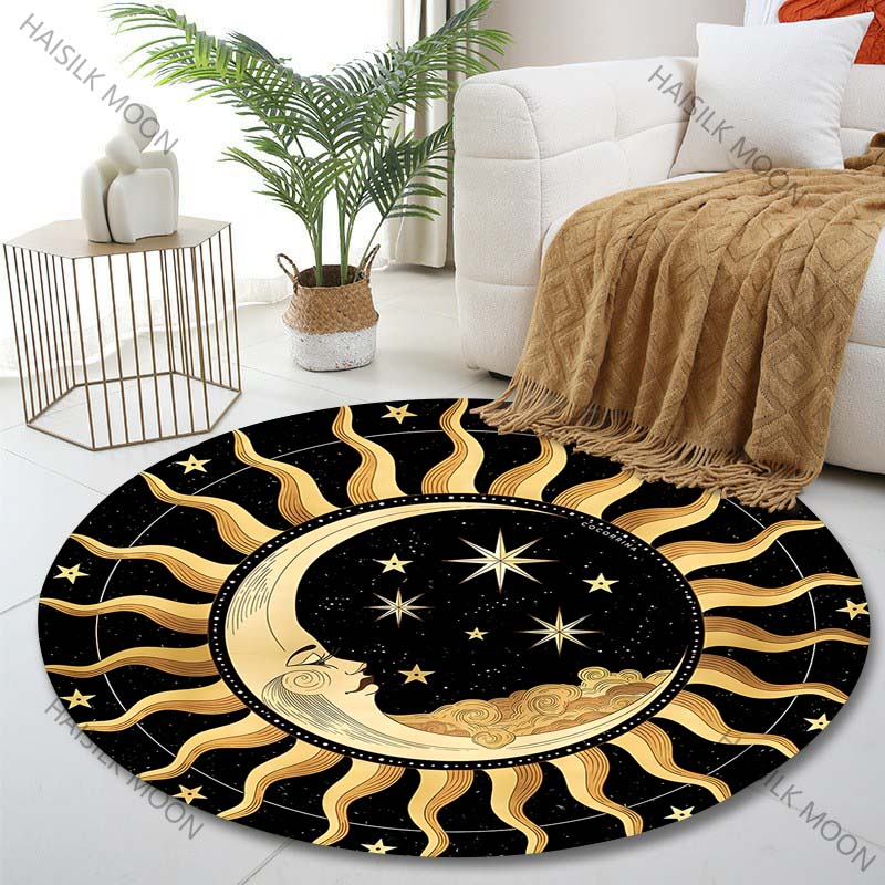 

Multiple sizes Retro Sun and Moon Mandala Art Print Round Carpet Living Room Bedroom Table Chair Sofa Decorative Carpet Diameter -60cm