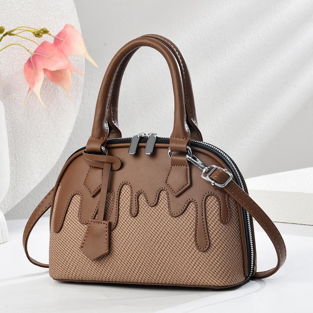 Pu Shell Bag With Splicing Design For Daily Casual Womens Crossbody And Shoulder Use