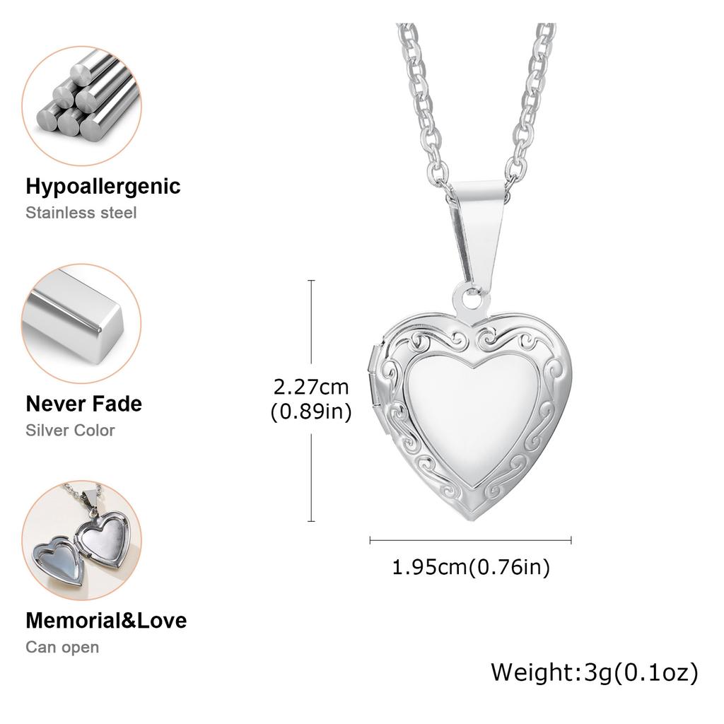 Vnox Never Fade Silver Color Stainless Steel Women Locket Pendant, Openable Heart Pendant Necklaces, Life Tree Floral Collar