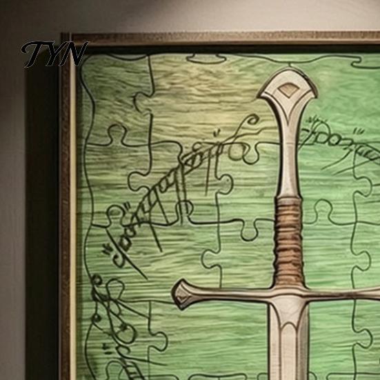 Unique Home Hanging Ornament Personalized Broken Blade Puzzle, Vintage Medieval Wooden Puzzle Framed Customized Wall Decor, Fantasy for Office
