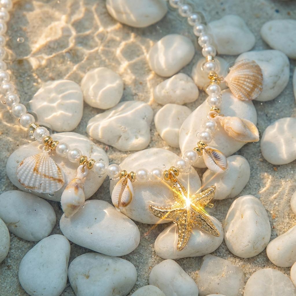 Boho Starfish Shell Conch Simulated Pearl Necklace Summer Beach Ocean Theme Choker For Women