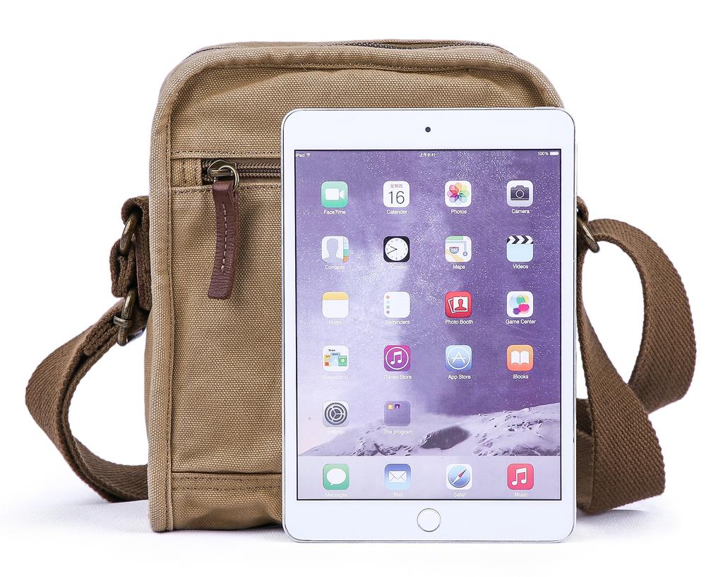 [GOOTIUM] Canvas shoulder mini bag, crossbody, khaki