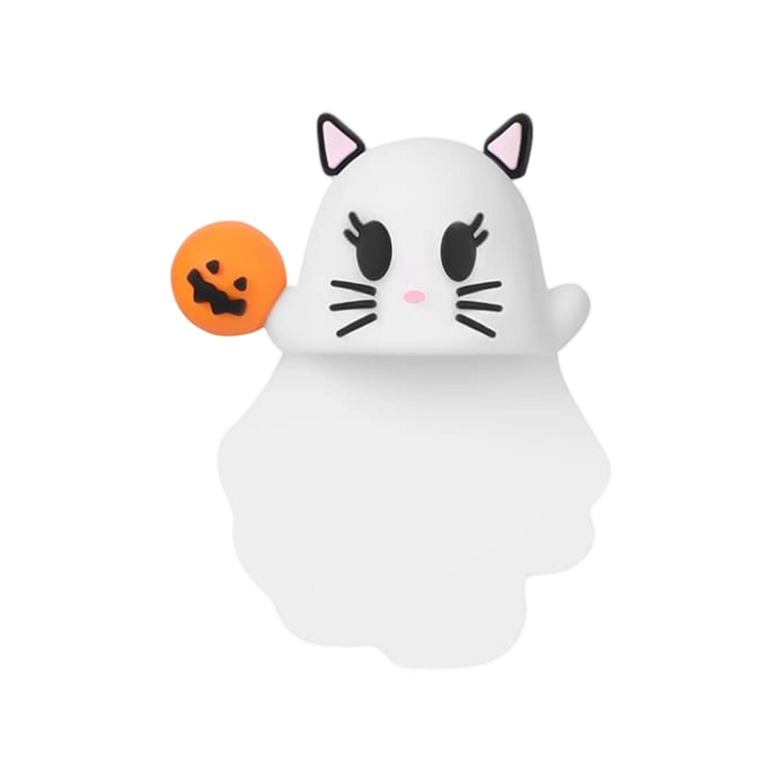 Adorable Ghost Night Light with Pumpkin Accent USB Rechargeable Soft Silicone LED Lamp for Kids Bedroom Halloween Party Decor