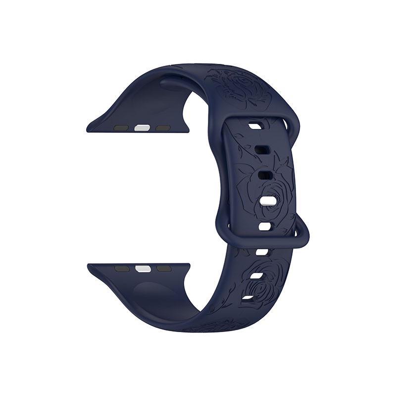 Apple Rose Pattern Silicone Watch Strap for 9th Gen Apple Watch, Laser Engraved Design with Eight-Shaped Buckle