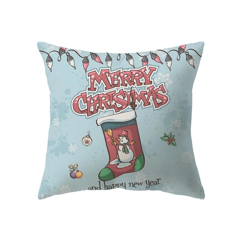 Cute Santa Claus Christmas Theme Printed Pattern Cushion Cover For Home Living Room Sofa Decoration Square Pillow Cover