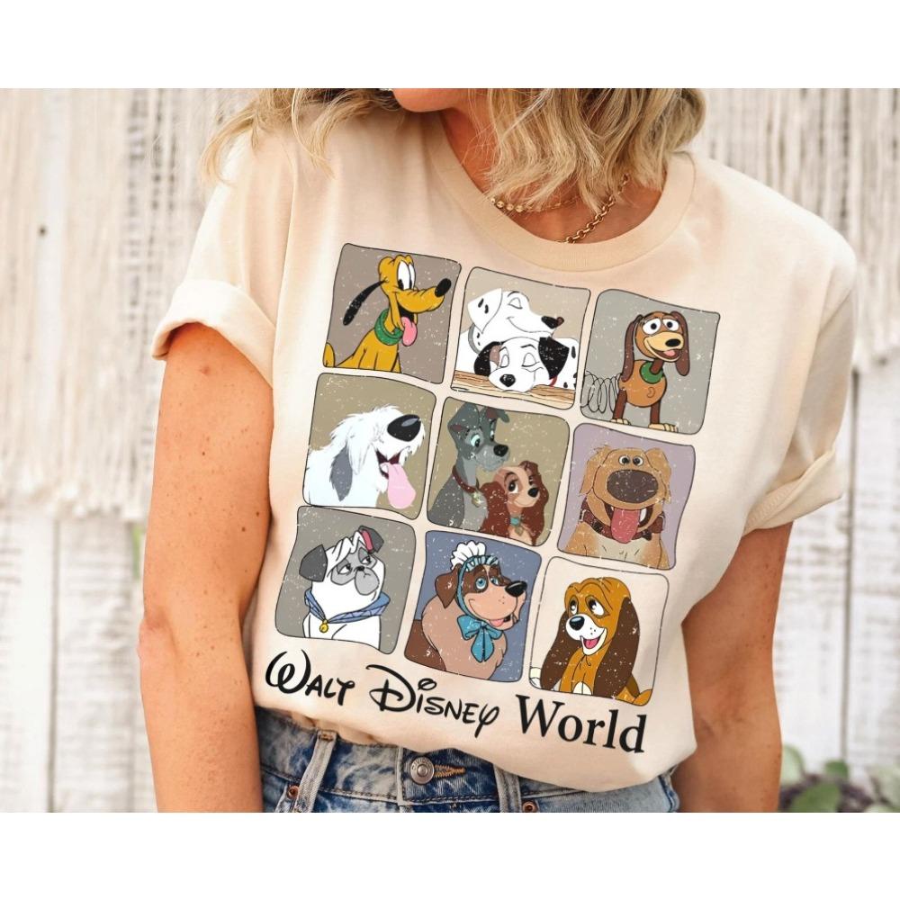 Retro Sports Shirt, Dog Enthusiast Printed T-shirt, Family Matching T-shirt, Amusement Park Travel Shirt