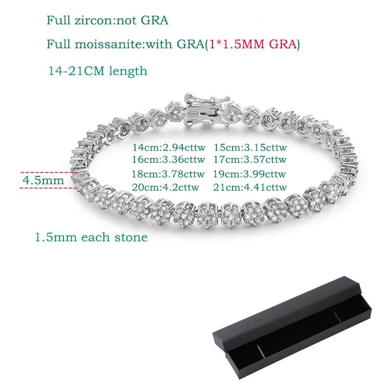Smyoue Brilliant Cut Flower Moissanite Tennis Bracelet for Women 1.5mm Gem Full Diamond 925  Silver Plated 18K Jewelry