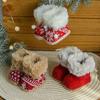 Christmas Decorative Boots Pendants Snowflake Pattern Fuzzy Knit Shoes Hanging Ornaments