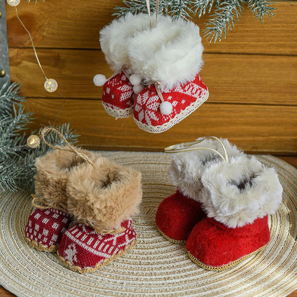 Christmas Decorative Boots Pendants Snowflake Pattern Fuzzy Knit Shoes Hanging Ornaments