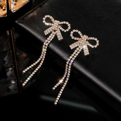 Diamond Bow Fringed Earrings, Temperament Earrings, Fashion Earrings For Women