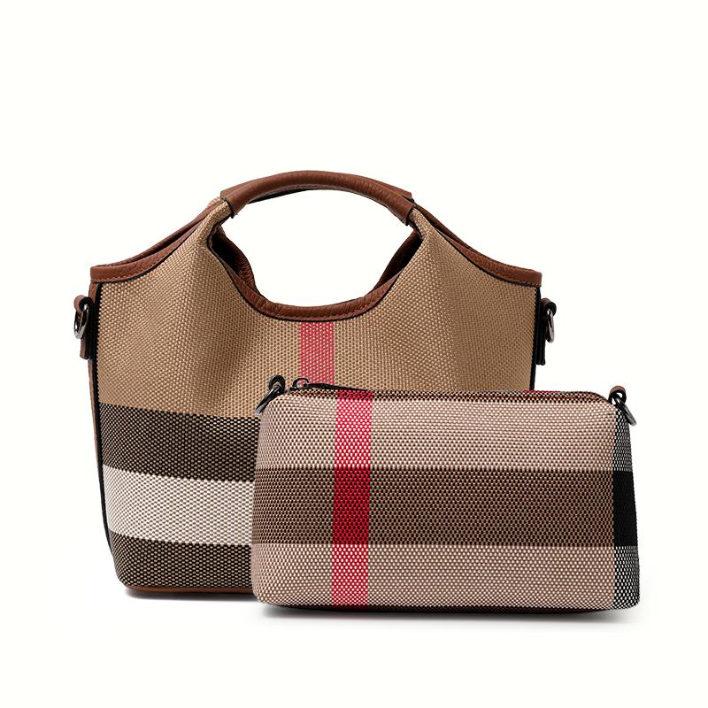 Plaid Canvas Handbag, Chic Small Tote for Daily