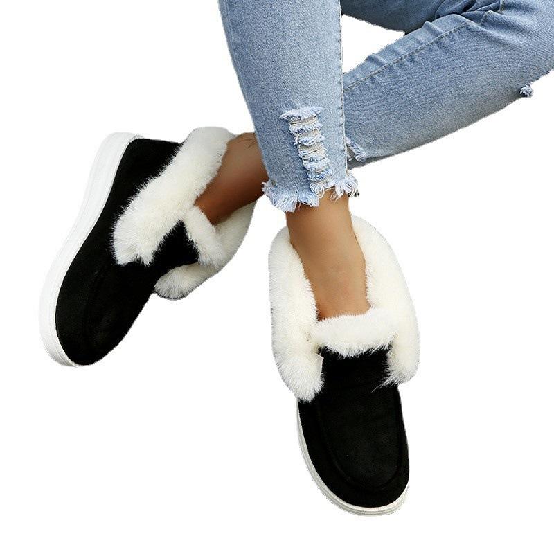 Ladies Slip On Comfortable Ankle Boots Women Winter Warm Plush Fur Snow Boots Suede ShoesFemale Footwear Botas Femininas