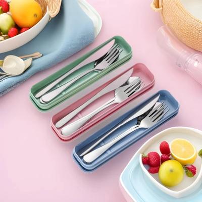 Tragbares Reisebesteck-Set mit Etui Wiederverwendbares Edelstahl Silberware Besteck Campingbesteck Enthält Gabel Löffel Messer