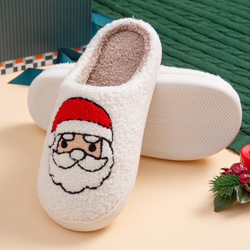 Cotton Slippers, Autumn and Winter Indoor Soft Bottom Non-slip Santa Cute Cartoon Plush Slippers Thickened