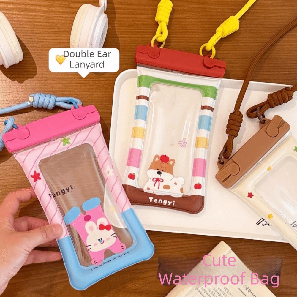 Transparent Waterproof Mobile Phone Bag Touch Screen Double Hanging Rope Hanging On Neck Phone Bag Cartoon Underwater Dry